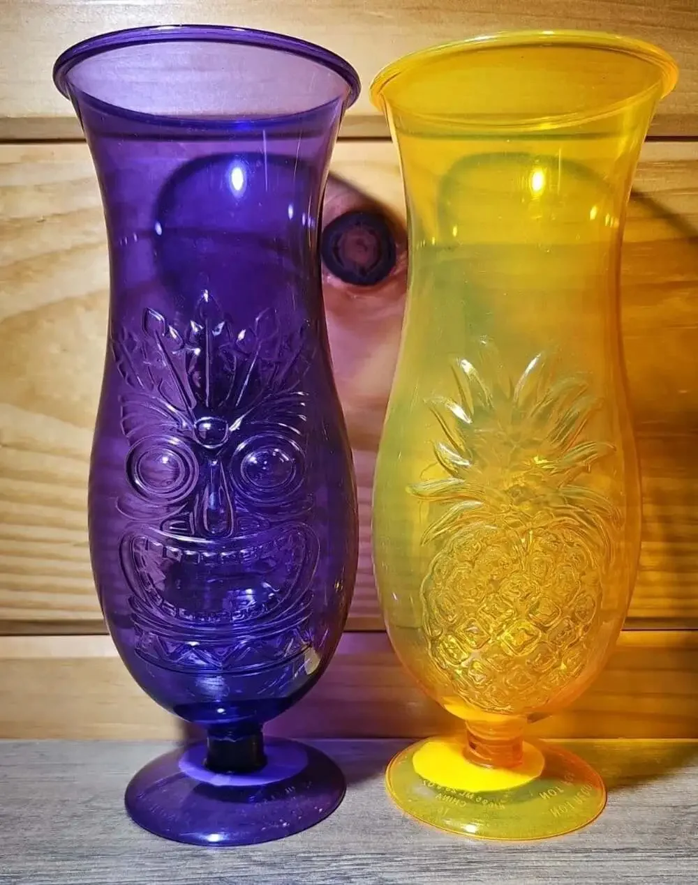 Set Of 2  Plastic Hawaiian Luau Hurricane  Party Yellow Pineapple, Tiki Purple
